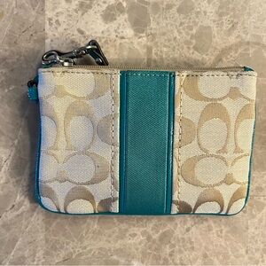 Teal and Beige Coach Wristlet